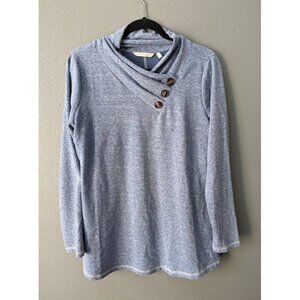 Soft Surroundings Top Brinley Pleated Cowl Neck Blue Women's Size Medium